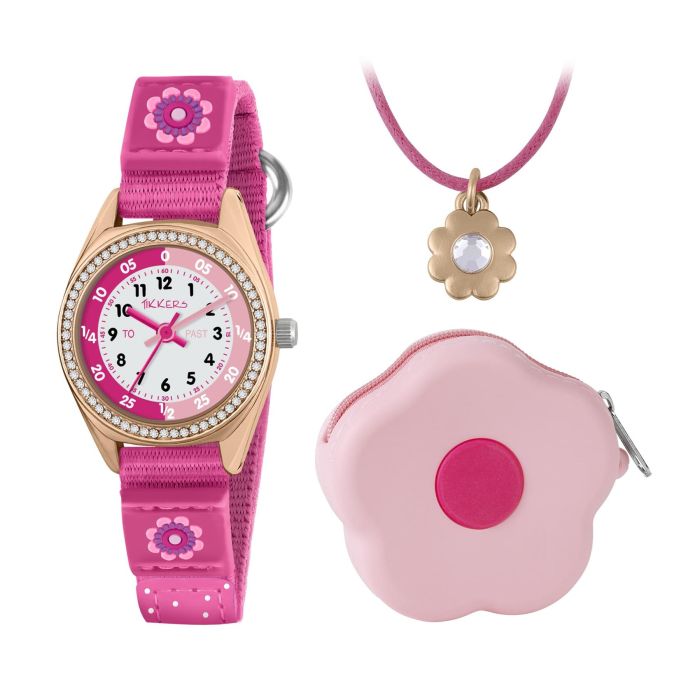 Tikkers Pink Flower Watch, Necklace and Purse Gift Set