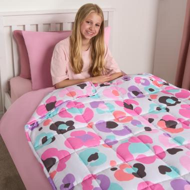 Leopard Print Weighted Blanket, White/Pink - 3KG