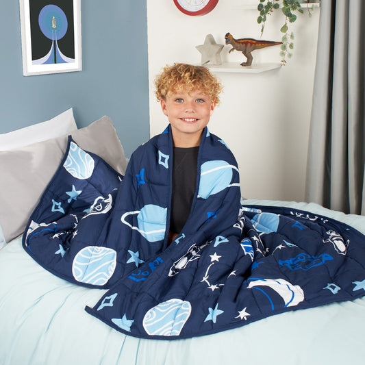 Kids Teddy Fleece Space Weighted Blanket, Navy - 3kg